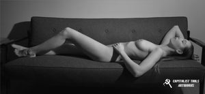 Michelle on the couch, black and white print, 12"x24"