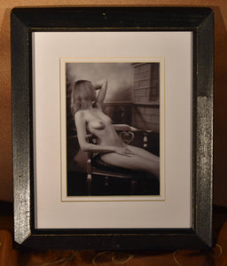 "Michelle Seated" - 5" x 7" B&W, double-matted in a worn vintage black wooden frame