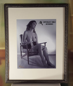 Amber Seated -  Nude Young Woman Seated in a 1950s chair, Black and White 8" x 10" image in vintage 1920s frame