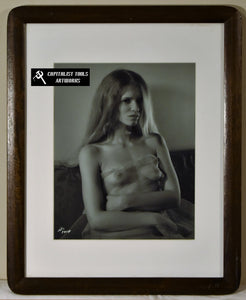 "Britney in Sheer" - Young woman with sheer  8x10 B&W photo in vintage 11x14 wood frame