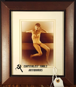 Michelle Masked - Woman in Bustier and Mask, 5" x 7", sepia, matted and framed