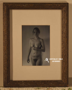 Untitled - Black and white 5" x 7" photo of nude woman in heavy wood antique and metal frame with original matte.