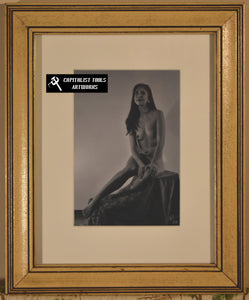 "Melissa" - Black and white photo, nude woman seated.  5x7" print mounted in antique 8x10" frame