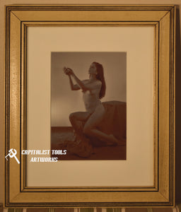 "Melissa" - 5x7 Sepia Photograph of seated nude woman in antique 8x10 frame
